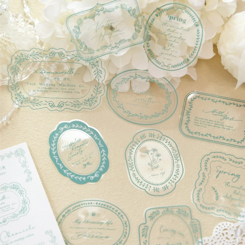 

20pcs/pack Retro Plant Text Border Theme PET Decorative Stickers DIY Diary Scrapbook Aesthetic Stationery Stickers