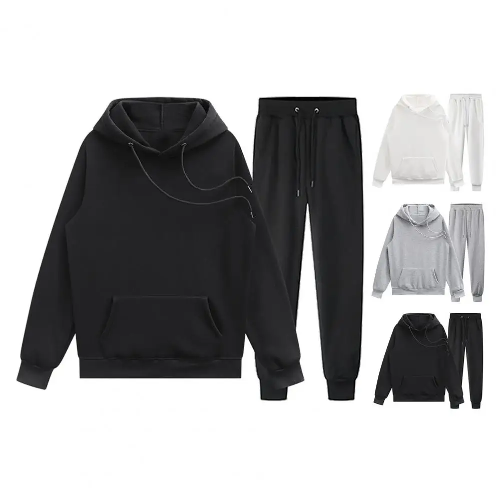 Spring Autumn Hoodie Pants Set Stylish Couple's Sport Outfit Hooded Sweatshirt Drawstring Long Sleeve Elastic Waist for Spring