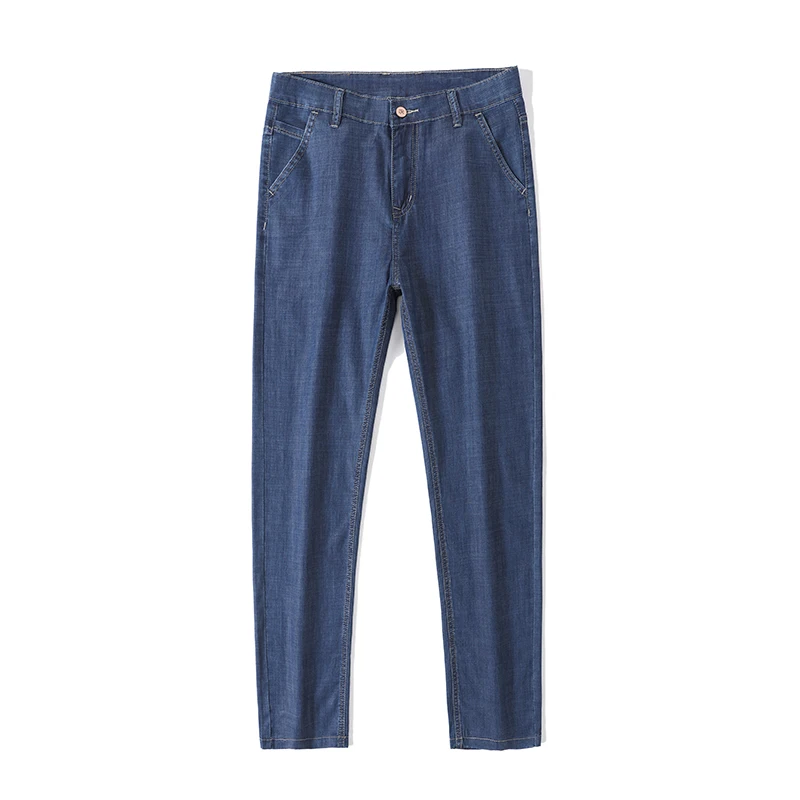 

2022 Summer Men's Loose Thin Blue Jeans Business Casual Breathable Comfortable Ice Silk Fabric Straight Denim Trousers