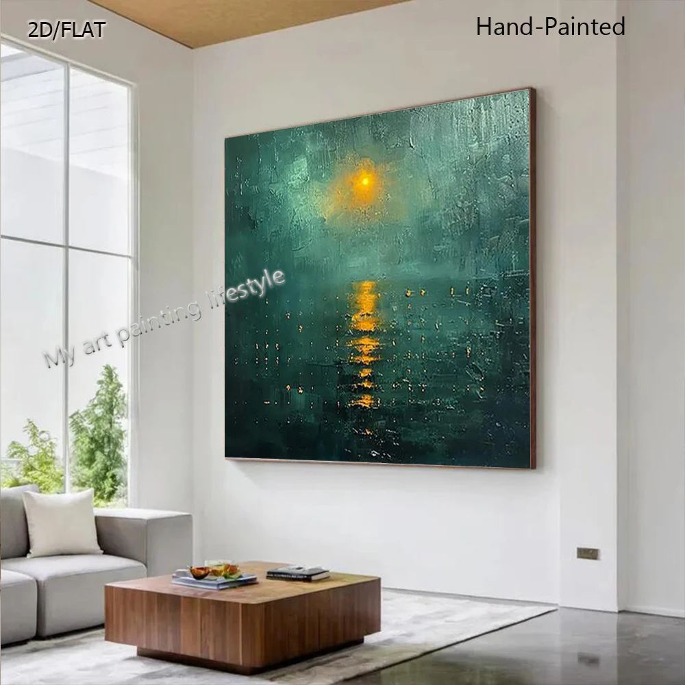 Nordic Hand-Painted Oil Painting on Canvas Yellow Tone Forest Picture Fashion Interior Decor Wall Art Image Salon Mural Artwork