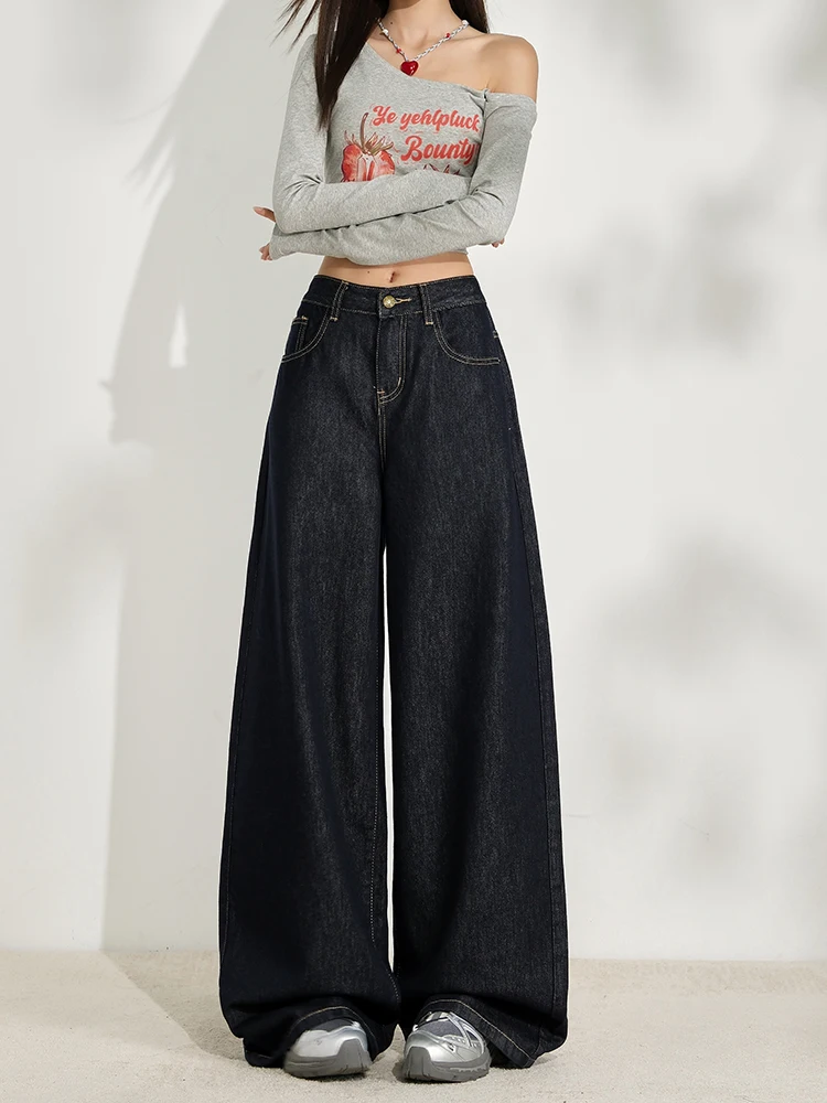 High Waist Wide Leg Denim Jeans Women's Loose Fit Butt Lifting Slimming Versatile Small Size Drapey Straight Leg Pants