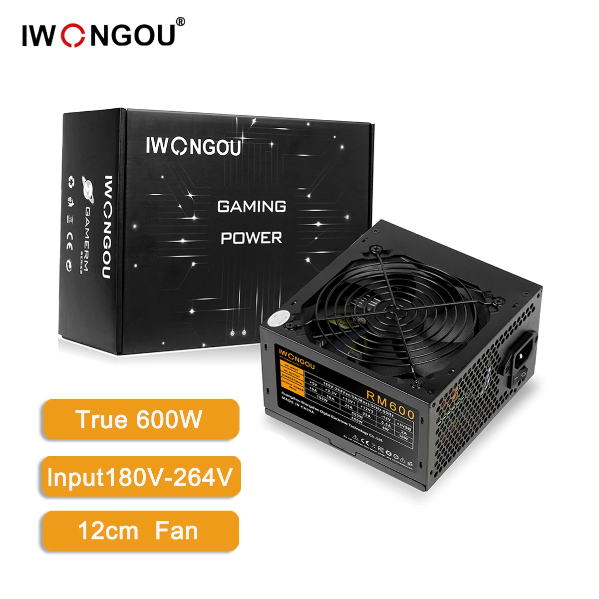 IWONGOU RM 600W PC PSU Power Supply Unit Black Gaming Quiet 120mm  Fan 110V 220V ATX Desktop Computer Power Supply For BTC