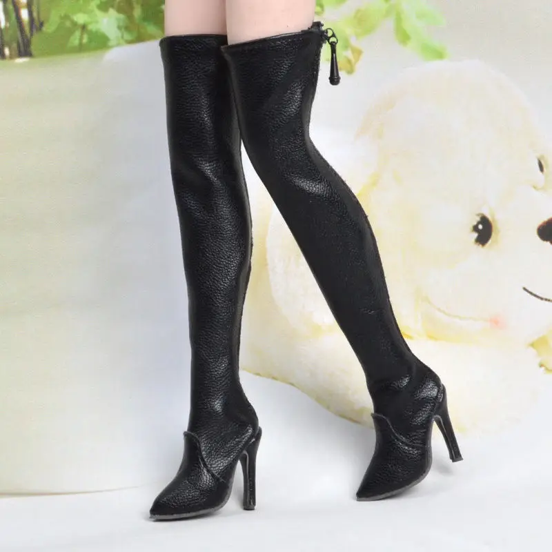 

Handmade 1:6 Figure Accessory Black Over knee Long Boots High-heeled Shoe Model
