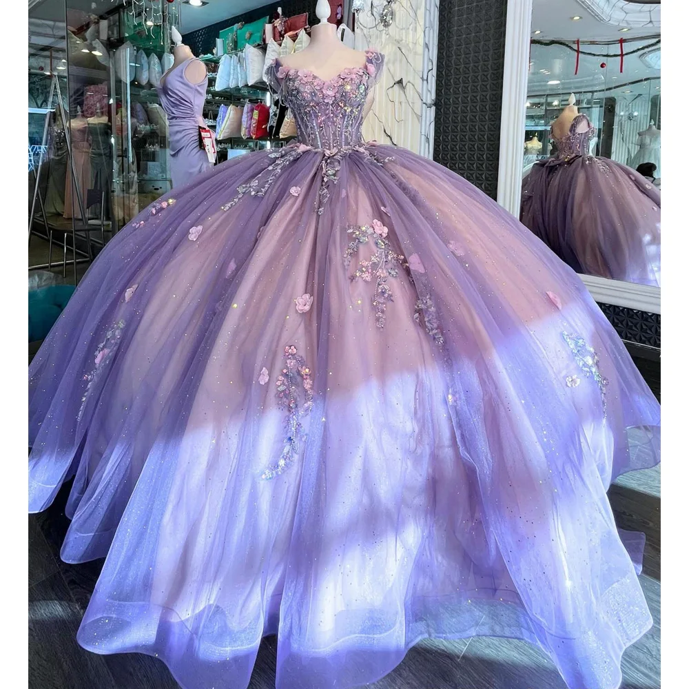 Classic Off Shoulder Quinceanera Dresses for Girls Three Dimensional Flowers Sweetheart Vestidos De 15 Anos Customized