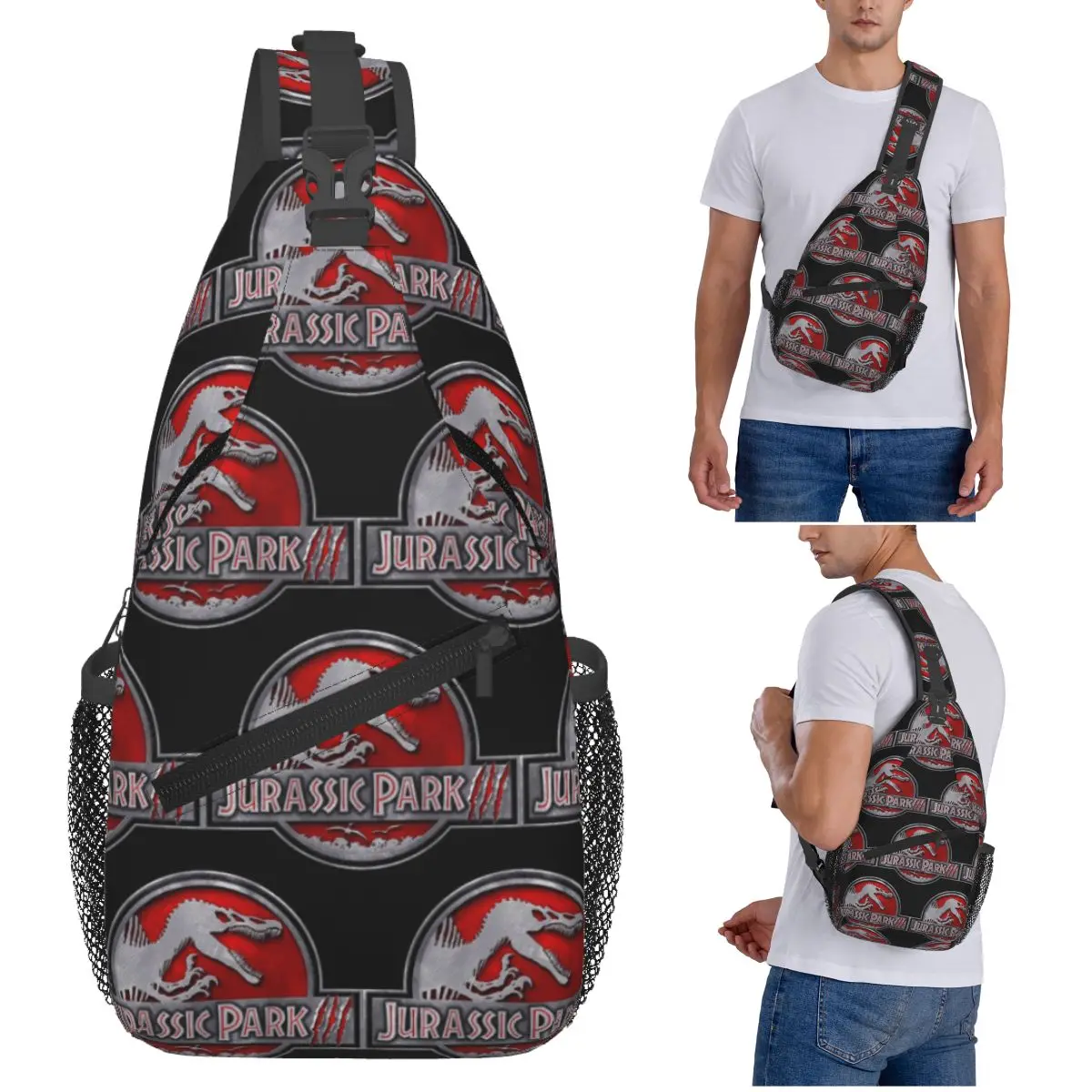 

Dinosaur Jurassic Park Chest Bag Men Sling Crossbody Backpack Chest Bag Traveling Hiking Daypack Shoulder Bag