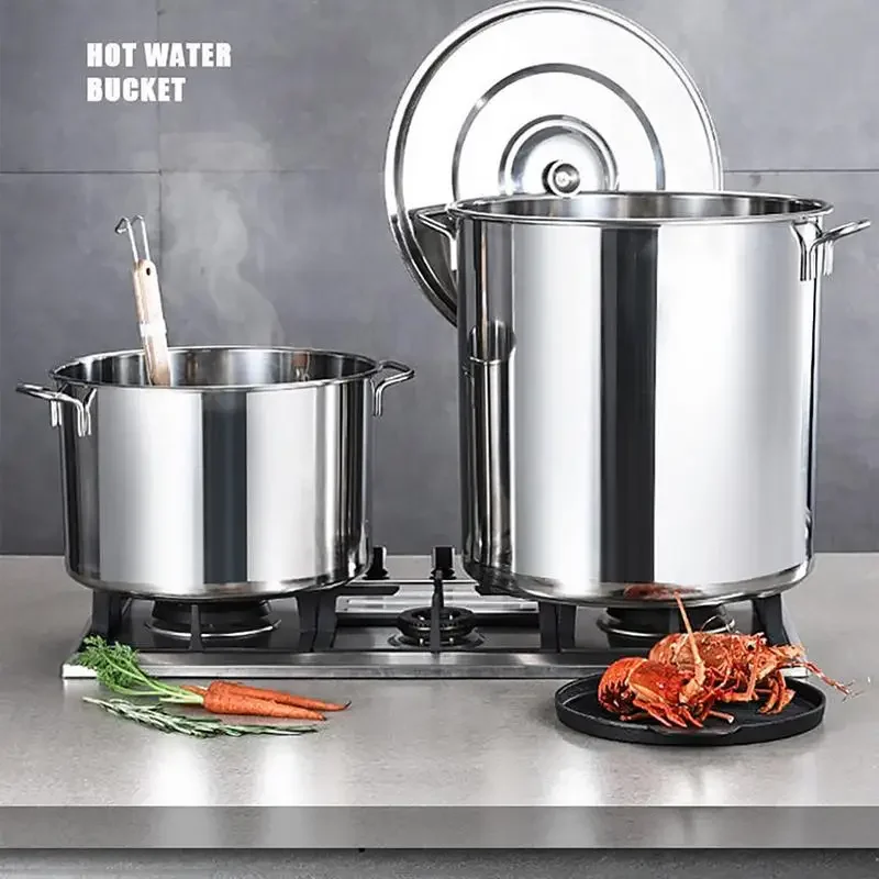 large Stainless steel thick Soup pot with handle lid big pot bucket pail water barrel chef used kitchen cooking pots WT181