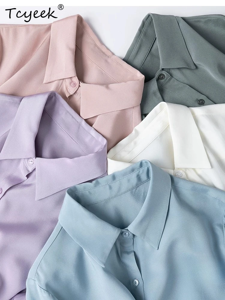Tcyeek 93% Real Silk Blouses for Women 26MM Silk Female Clothes 2026 Spring Summer High-quality Long-sleeved Shirt Chemise Femme