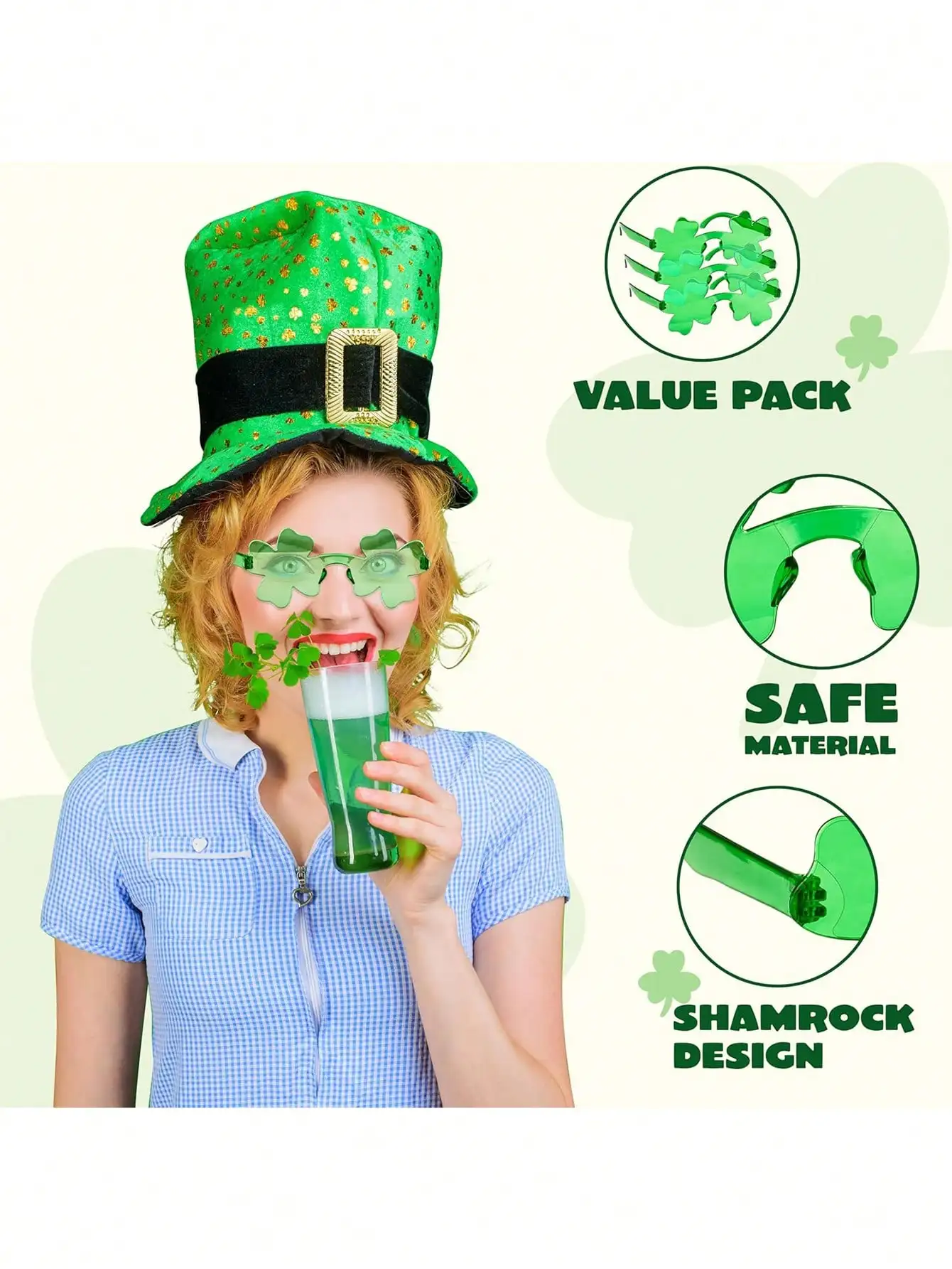 12/6/1 Pair St. Patrick's Day Four-leaf Clover Glasses Party Supplies Baby Shower Event Accessories Four-leaf Clover Eyewear view 5