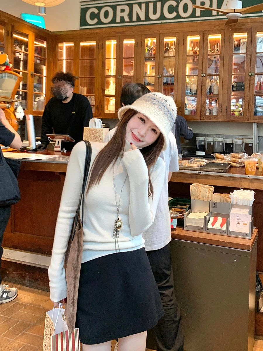 

YANUOYU High Ne Knitted Sweater Base Layer Inner Wear Autumn Winter New Sle Slim Fit round Ne Regular Length Commute Sle