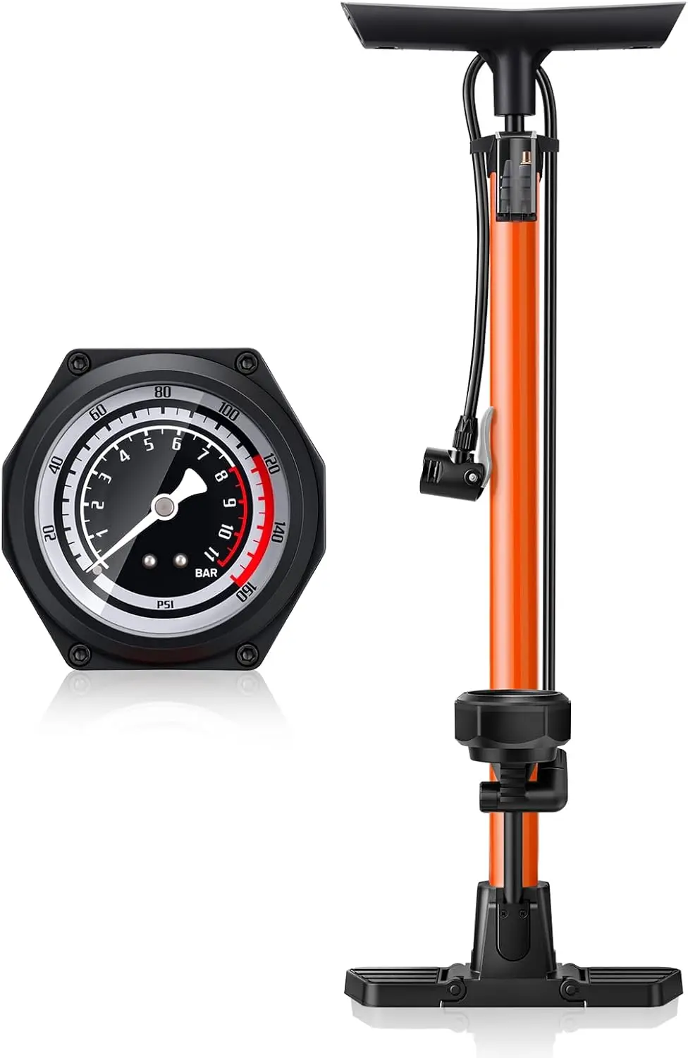 

Floor Bike Pump with Gauge 160PSI, Presta/Schrader, Fast Inflation for MTB, Hybrid, Balls – Ergonomic Design