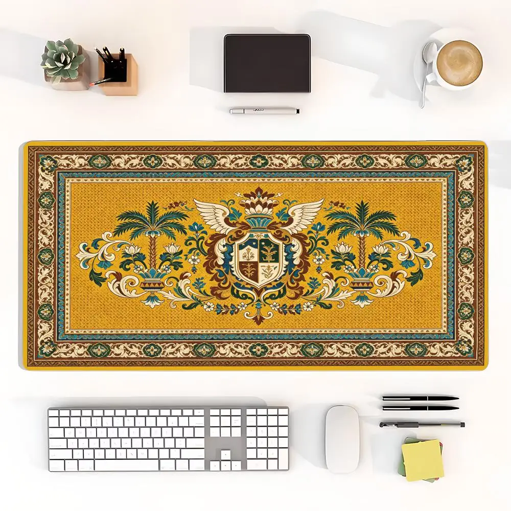 Royal Crest Emblem Persian Rug Pattern Desk Mat Gaming Mouse Pad Thick Rubber Large Size For Desk Decor