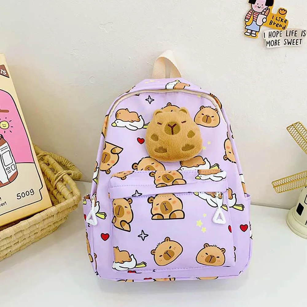 Thickened Capybara Backpack Nylon Wide Straps Large Capacity School Bag Multi Functional Foldable Plush Doll Ornament Unisex