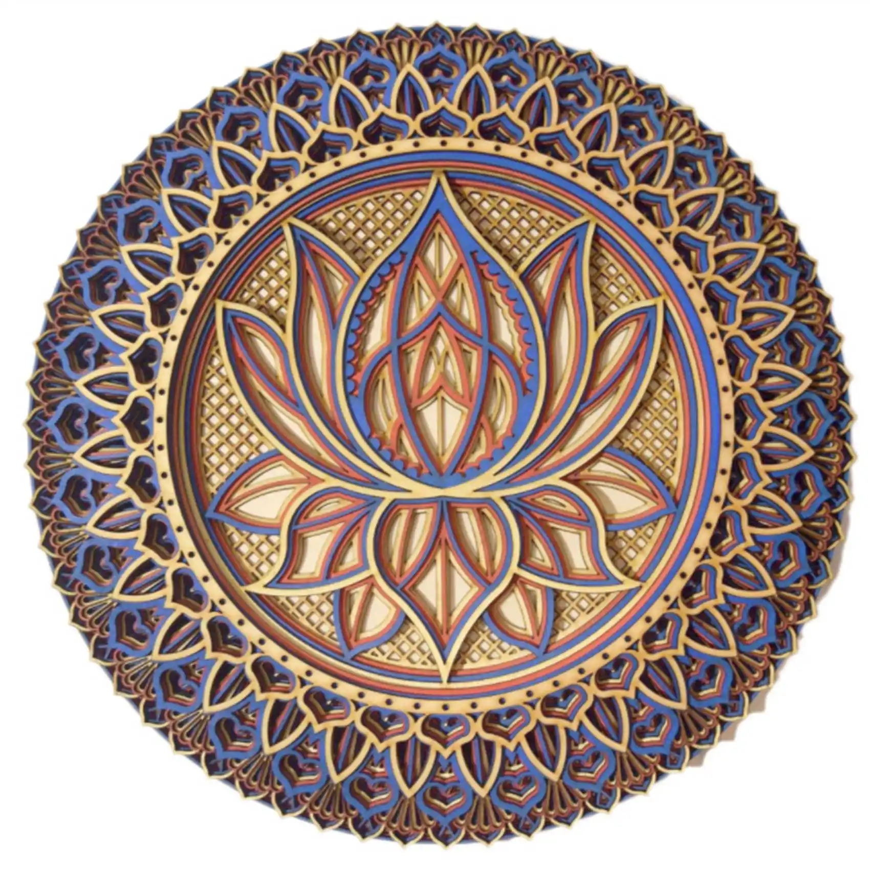 Lotus Flower Mandala-Art Wall Lotus Flower Mandala Metal Wall Hanging for Room Decoration Bohemian Wall Art (A)