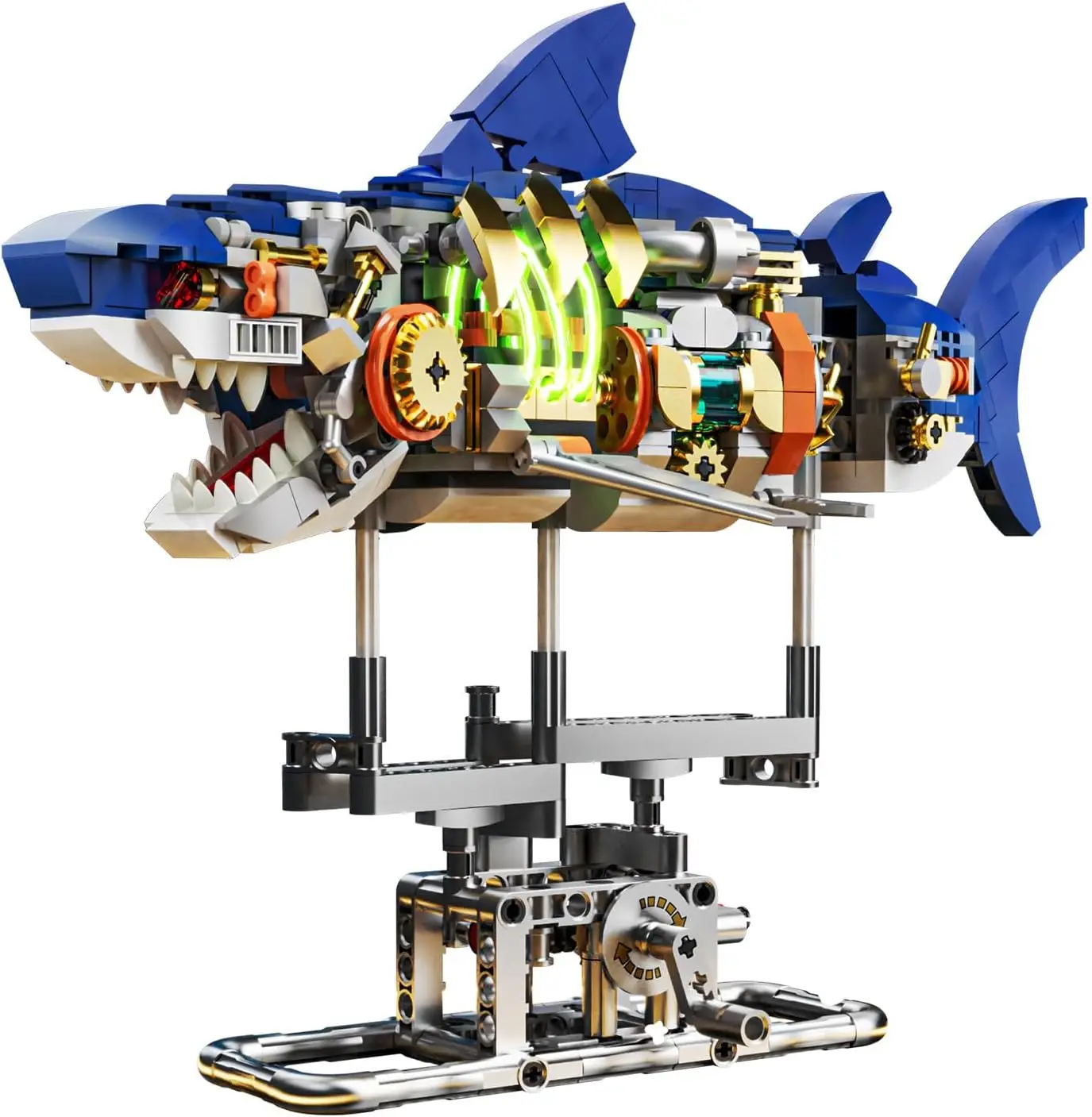 Set di Costruzioni Squalo Meccanico, Giocattolo STEM con Luce LED, Blocchi da Costruzione Interattivi con Meccanismo a Manovella, 687 Pezzi, Giocattolo a Tema Marino, Regalo di Compleanno e Natale per Adulti e Adolescenti