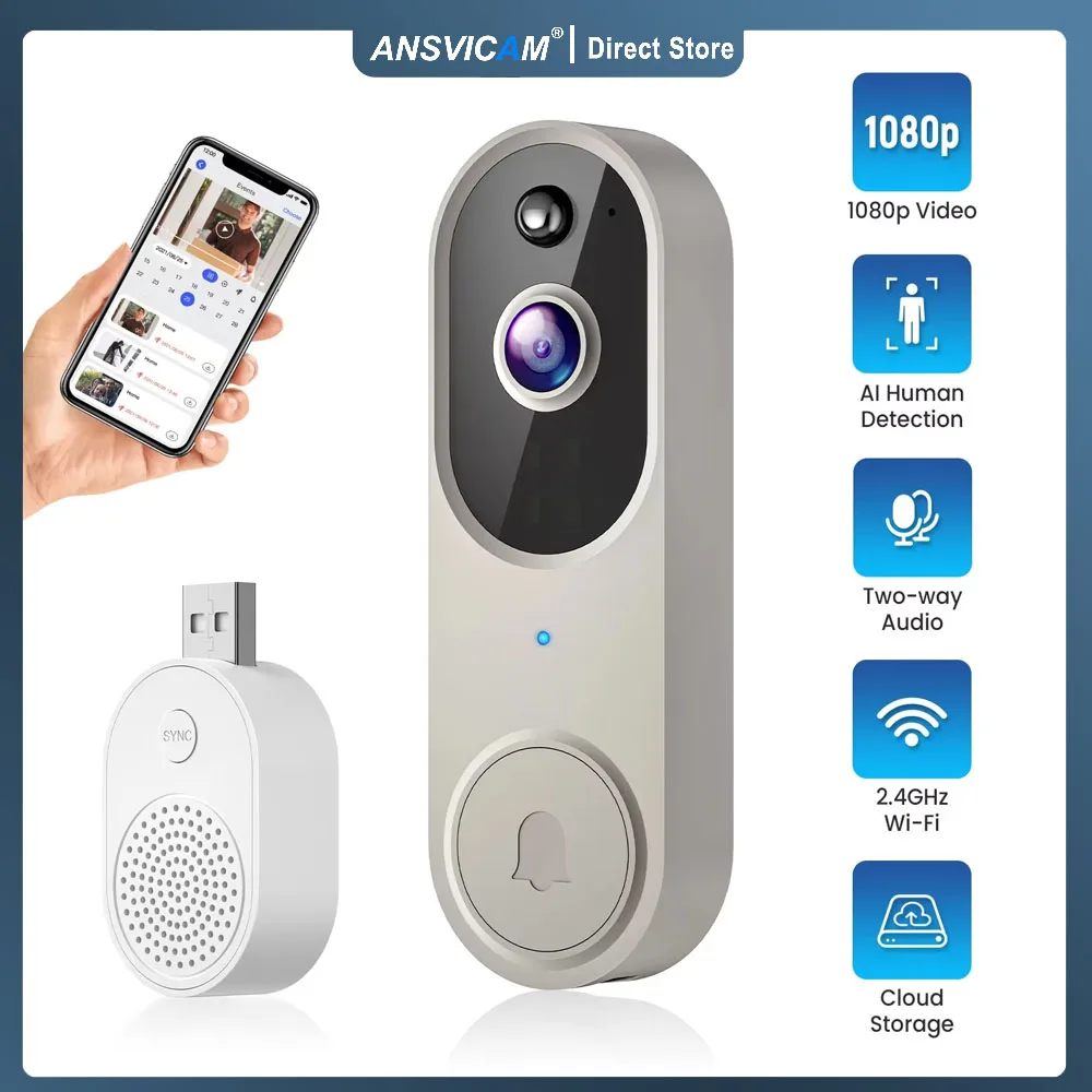 

2.4GHZ WIFI video doorbell camera Intelligent intercom humanoid recognition 1080P HD night vision security smart home doorbell