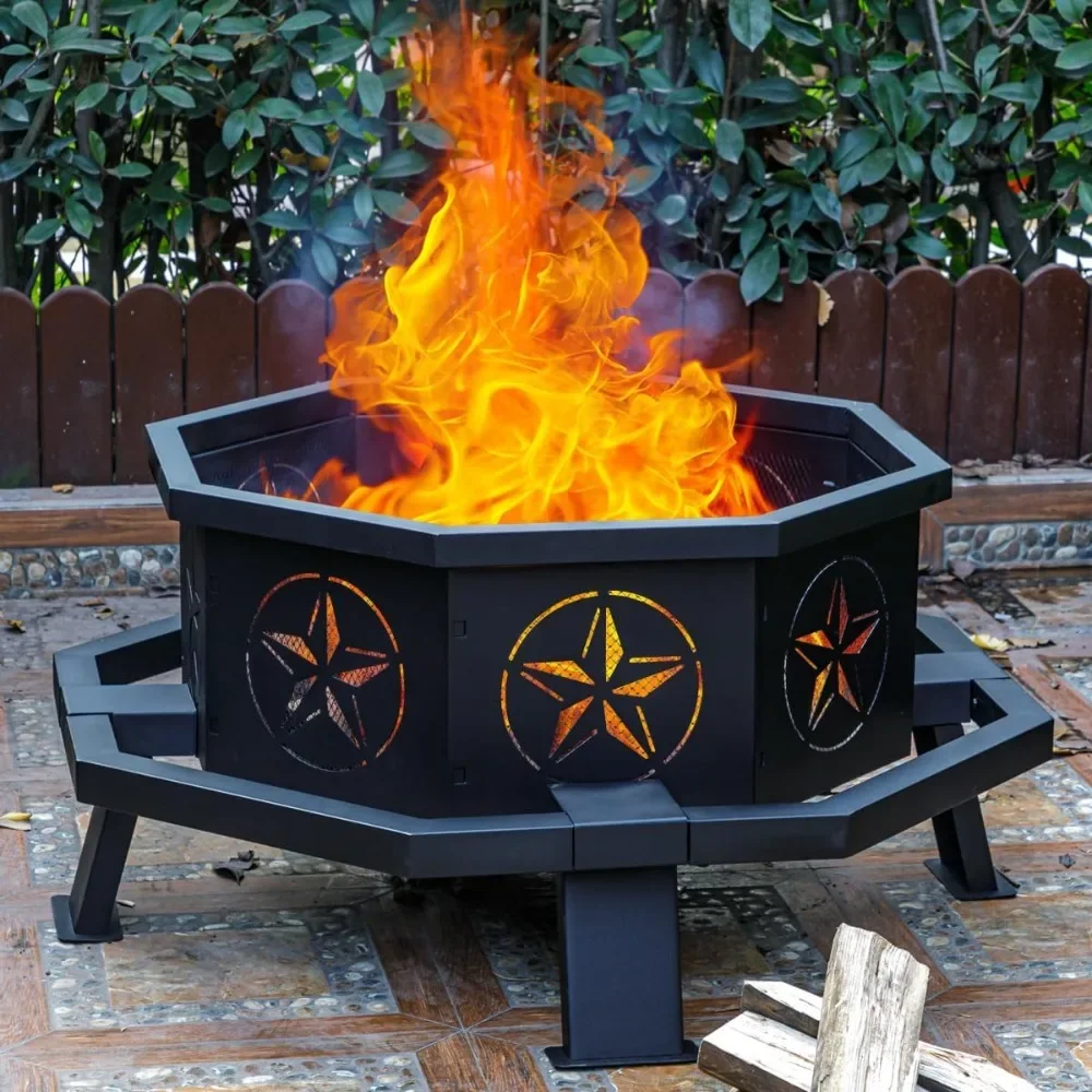 

35 Inch Octagonal Fire Pit,Outdoor Fire Pit,Wood Burning Firepit,Bonfire Fire Pit,Firepits for Outside,Camping, Backyard, Patio,