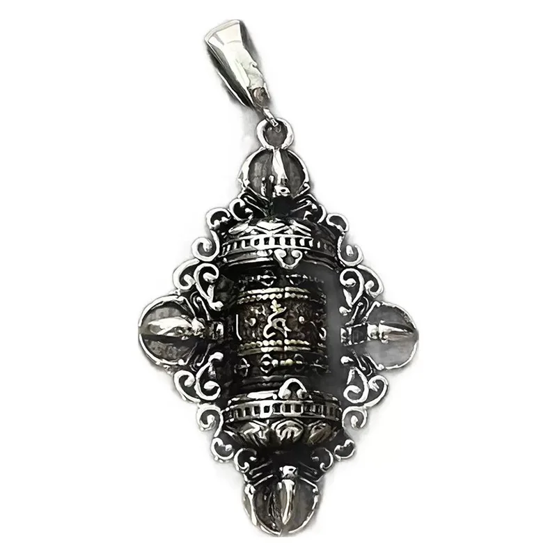 Vintage Relief Lines Vajra Pendant Male Sweater Chain Accessories Blessing Six Character Mantra Scripture Men Amulet Necklace