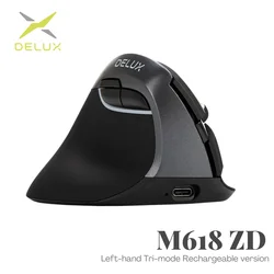 Delux Left Hand Ergonomic Mouse Wireless Bluetooth 2.4GHz Vertical  Rechargeable Silent Mice for Small Hands Laptop PC Office