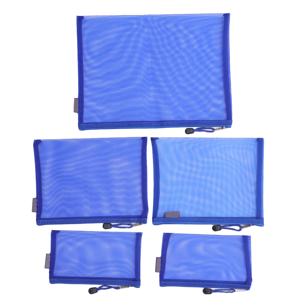 

5Pcs File Bag Mesh Portable Stationery Bags Blue Includes A4 A5 A6 Sizes Zippered Pencil Pouch Document Organizer for Office