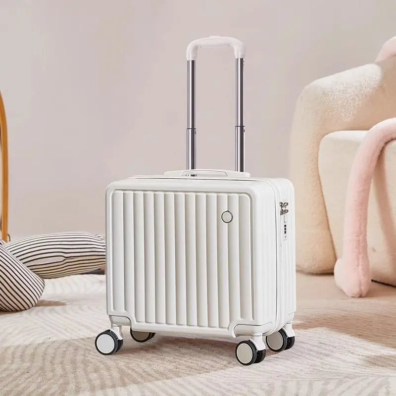 حقيبة حمل مدمجة مقاس 18 بوصة، عجلات دوارة خفيفة الوزن، حقيبة سفر جلدية عصرية، قفل بكلمة مرور، حقائب يد #5