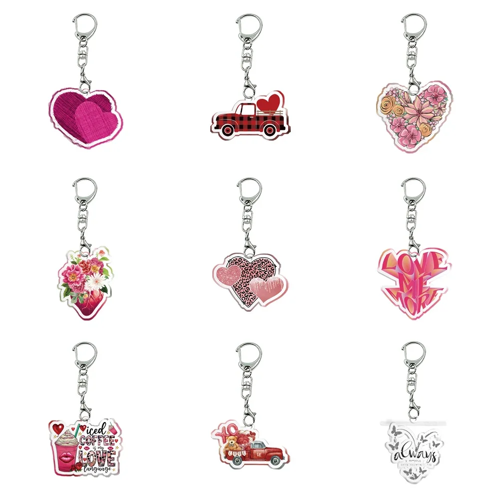 

New Women Men Acrylic Flowers And Love Keychain Transparent Acrylic Trinket For Friends Pendants