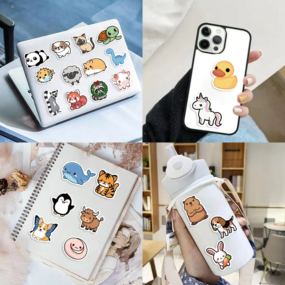 200 pezzi adesivi animali decalcomanie acquerello vibranti per bottiglie d'acqua laptop telefoni cani gatti elefanti pinguini animali adesivi