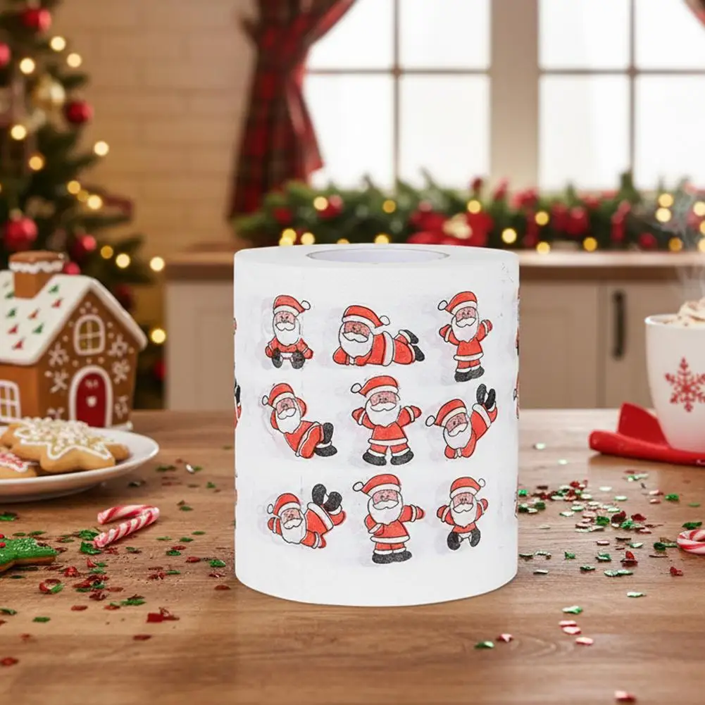 عيد الميلاد مناديل حمام ورقة سعيد 2026 السنة الجديدة لوازم عيد الميلاد عيد الميلاد الأنسجة لفة منديل المطبخ أداة ديكور المنزل السنة الجديدة