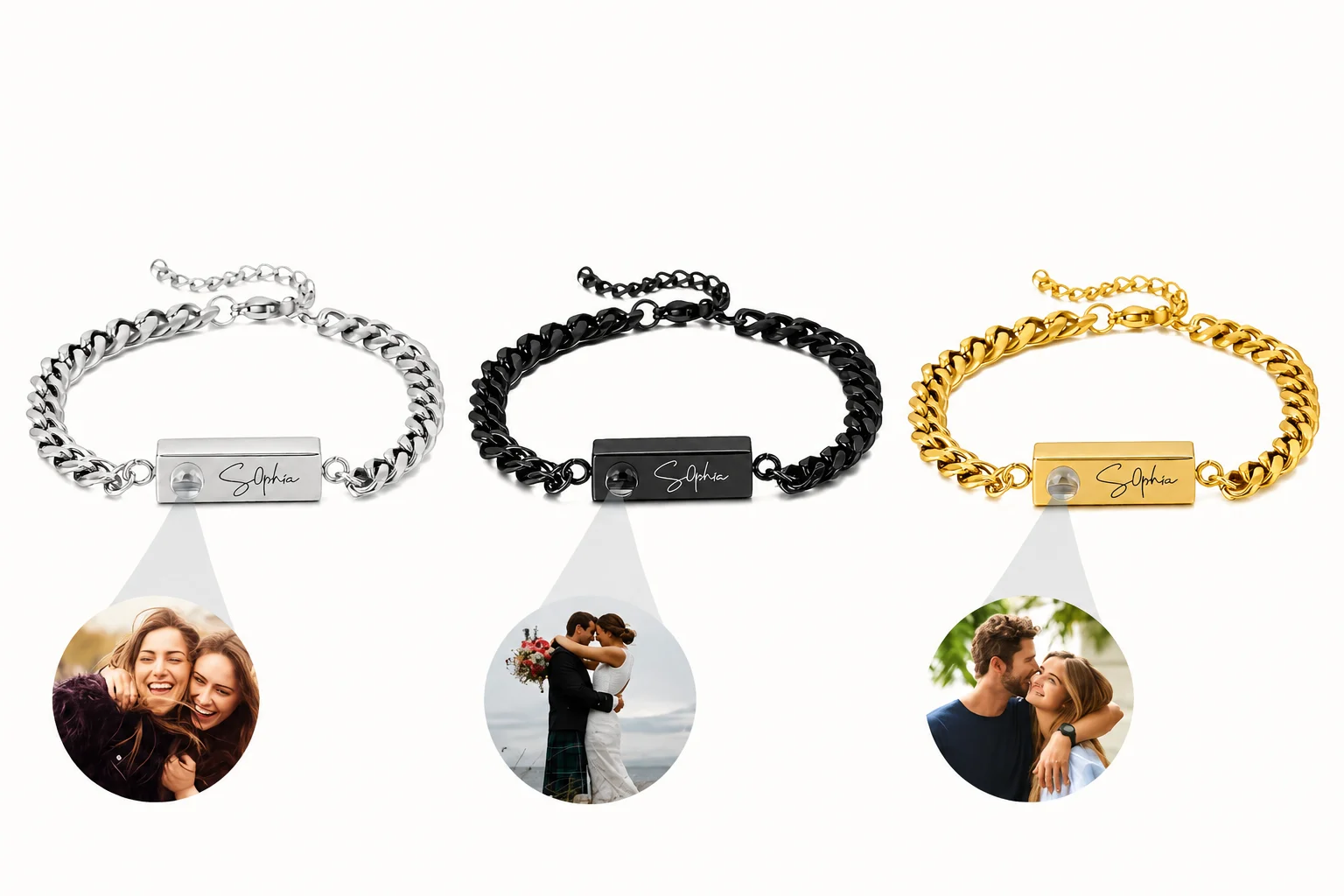 Custom Photo Name Bracelet 5NK Cuban Chain Personalized Picture Jewelry Stainless Steel Couple Gift for Women Men view 3