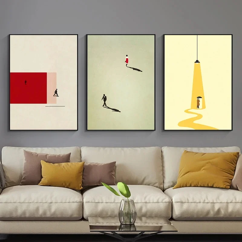3PCS--Nordic Figure Wall Art Canvas Painting Humorous Posture Prints Modern Wall Colorful Picture for Living Room Unique Post