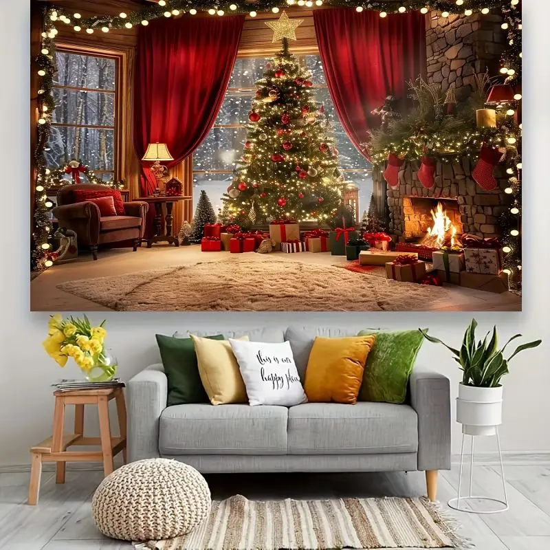 VIKAMA Photography Background Christmas Cozy Living Room Scene Photo Backdrop Family Party Birthday Festival Home Decor