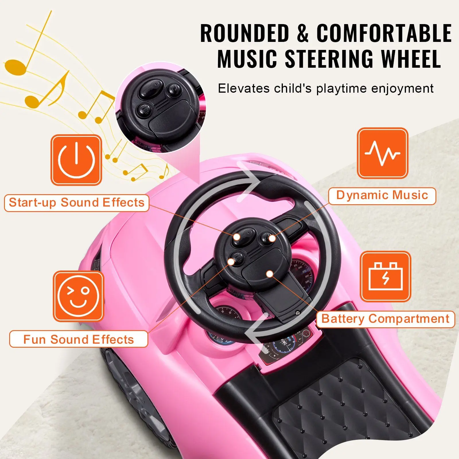 With Music Steering Wheel & Under Seat Storage VEVOR Ride On Push Car for Toddlers Classic Kids Ride On Car Ages 1-3, Ride Racer