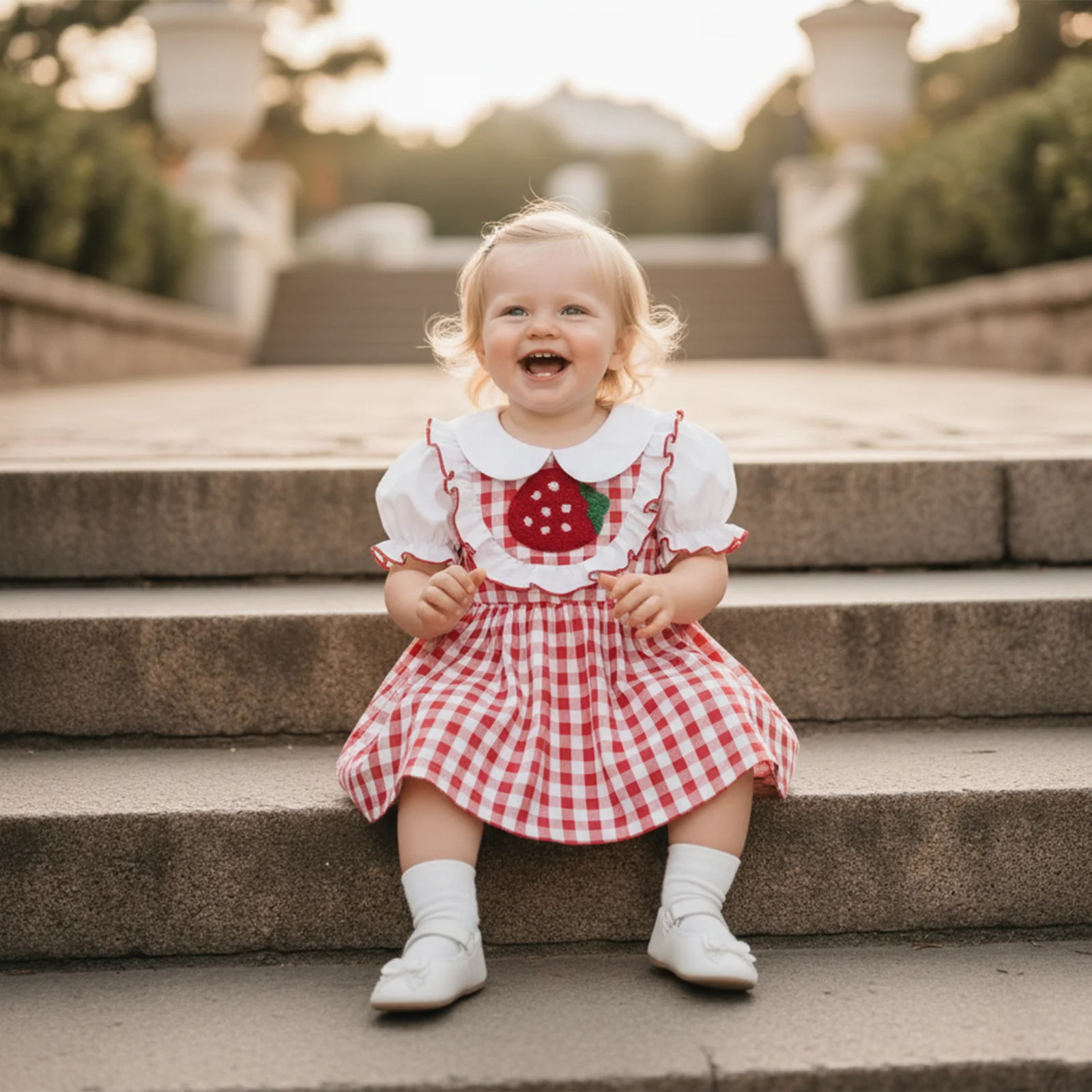 Baby Girl Summer Romper Short Sleeve Strawberry Embroidery Skirt Bodysuit Newborn Playsuit