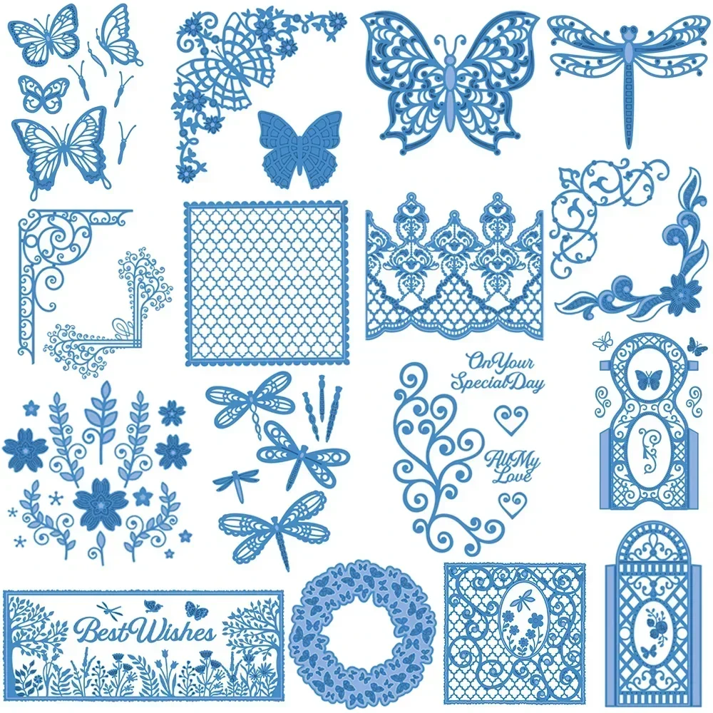 Flourish Libelle Schmetterling Metall-Stanzformen, Vitalität, Blumen, gestanzt, für DIY Scrapbooking, Papierkarten, Herstellung von Form, Neu 2023