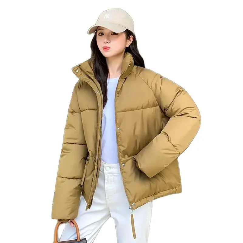 

Short Cotton Jacket 2023 New Women Autumn Padded Jackets Stand Collar Loose Casual Coats Long Sleeve Solid Women's Parka Trend