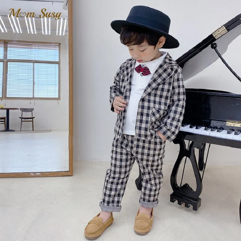 Fashion Baby Boy Formal Plaid Clothes Set Jacket+Tshirt+Pant+Bow Tie 4PCS Child Spring Autumn Clothing Suit Baby Clothes 1-5Y