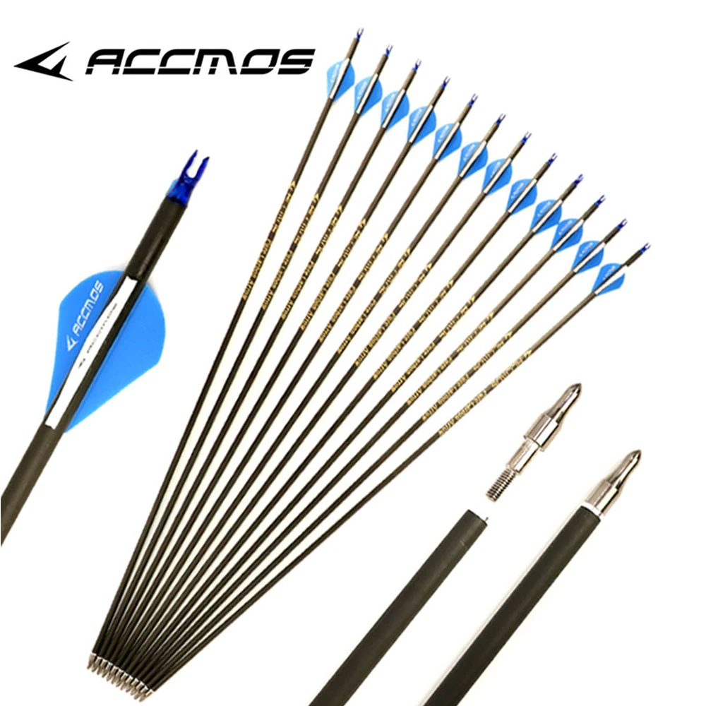 12pcs Pure Carbon Arrow ID 6.2mm 29inch Spine 300 350 400 500 600 700 800 For Bow Shooting Hunting Practice using