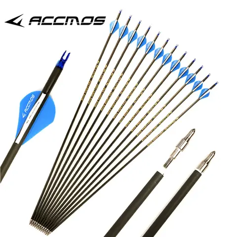 12pcs Pure Carbon Arrow ID 6.2mm 29inch Spine 300 350 400 500 600 700 800 For Bow Shooting Hunting Practice Using