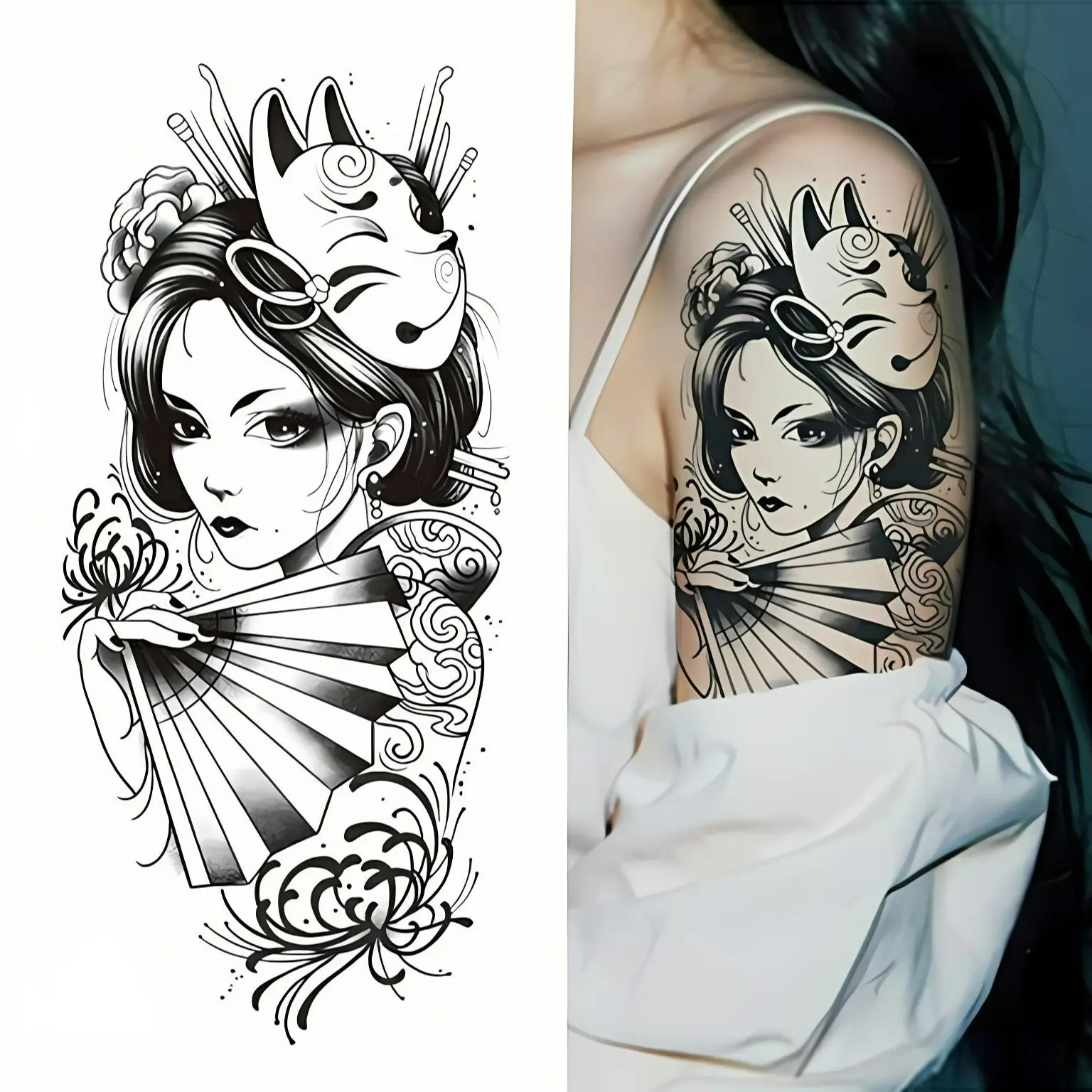 

Geisha Temporary Tattoos,Tattoo Stickers,Waterproof Long-Lasting 15 Days,Semi-Permanent Fake Tattoo,body art for Men Women