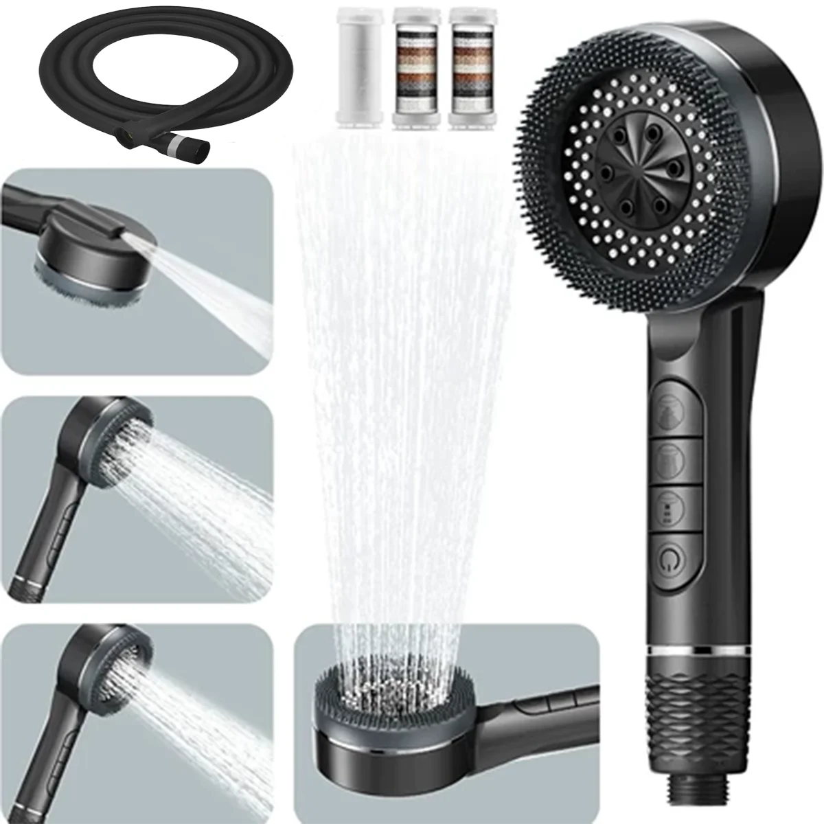 High-Pressure Handheld Shower Head with Filter Multi-Level Adjustable Massage Shower Head High Water Pressure Bath Faucet