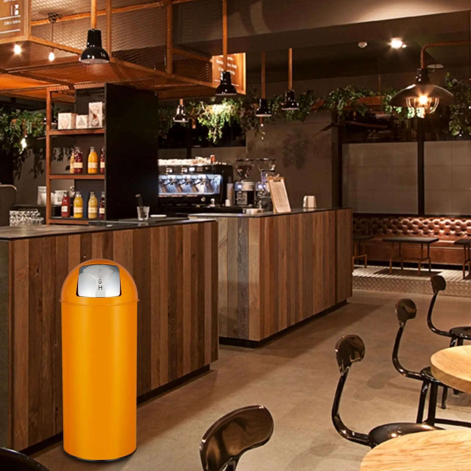 17 Gal / 65L Push Lid Trash Can Commercial Grade Brushed Stainless Steel for Outdoor/Kitchen,Home, Office, Restaurant,Restroom