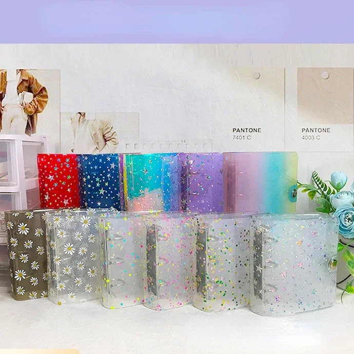 3 Hole Mini Laser Star Loose-leaf Notebook Cover Mini Binder Pvc Card Card Storage Book Photo Album Travelers Notebook Cover