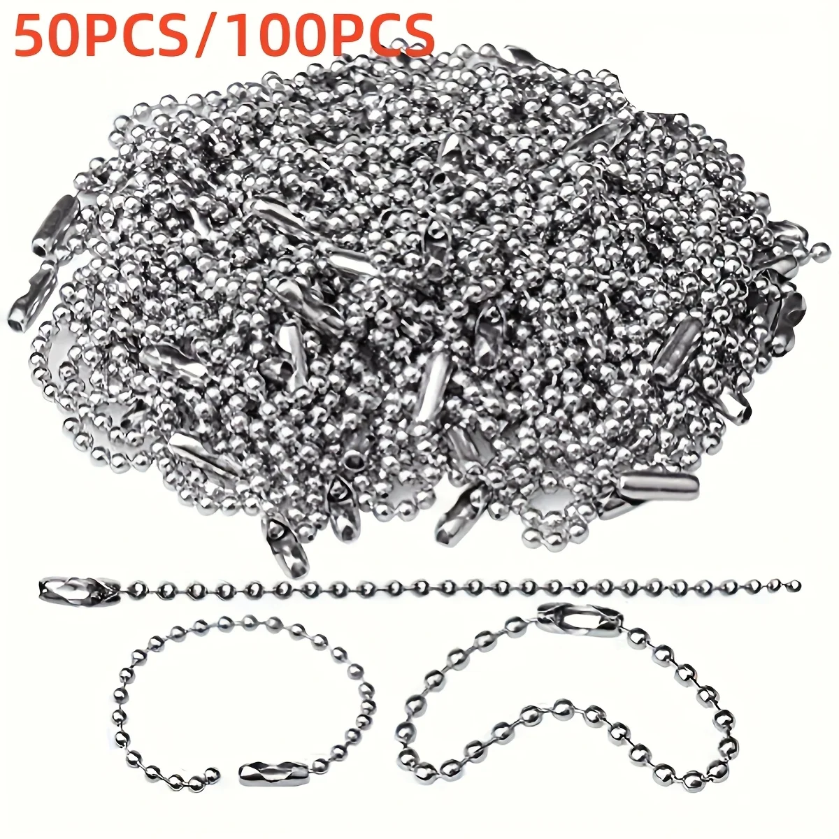 50/100Pcs Metal Ball Chain 10cm/4Inch Stainless Steel Bead Chain Key Ring for Dog Tag DIY Jewelry Making Supplies