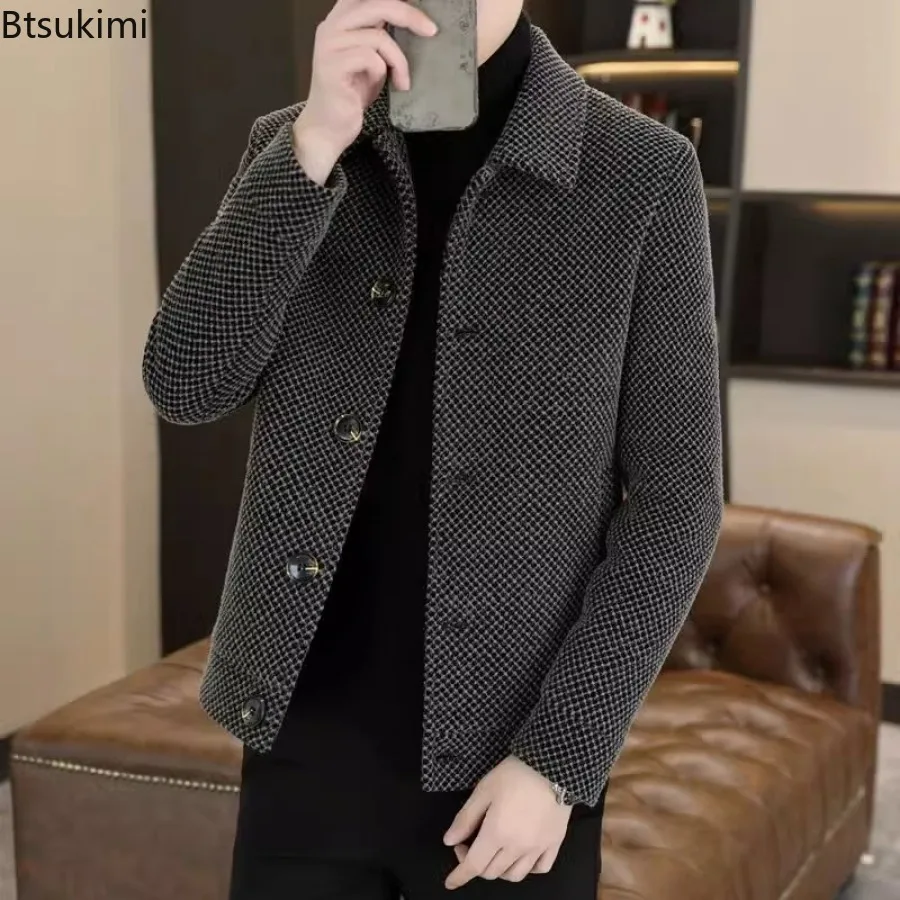 2026 Men's Casual Lapel Collar Coats Fashion Solid Thicken Warm Jackets Autumn Winter Single-breasted Male Business Slim Outwear