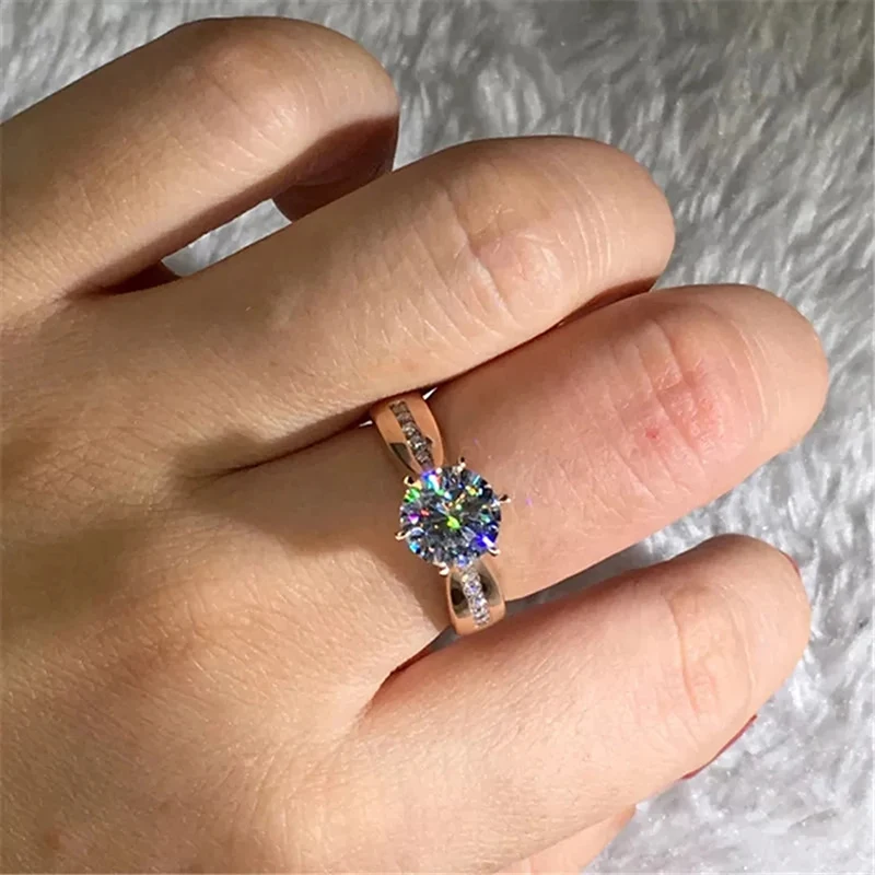 Huitan Round Cubic Zircon 6 Claw Setting Rings for Women Luxury Fashion Silver Color/Rose Gold Color Wedding Band Finger Jewelry