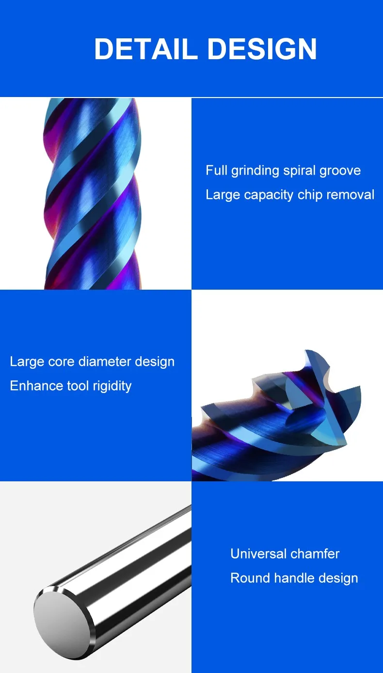 AZZKOR TGA-HRC75 4-Schneiden-Flachfräser mit blauer Nano-Beschichtung, Hartmetall-CNC-Mechanikzentrum-Endfräswerkzeug – Detail 14