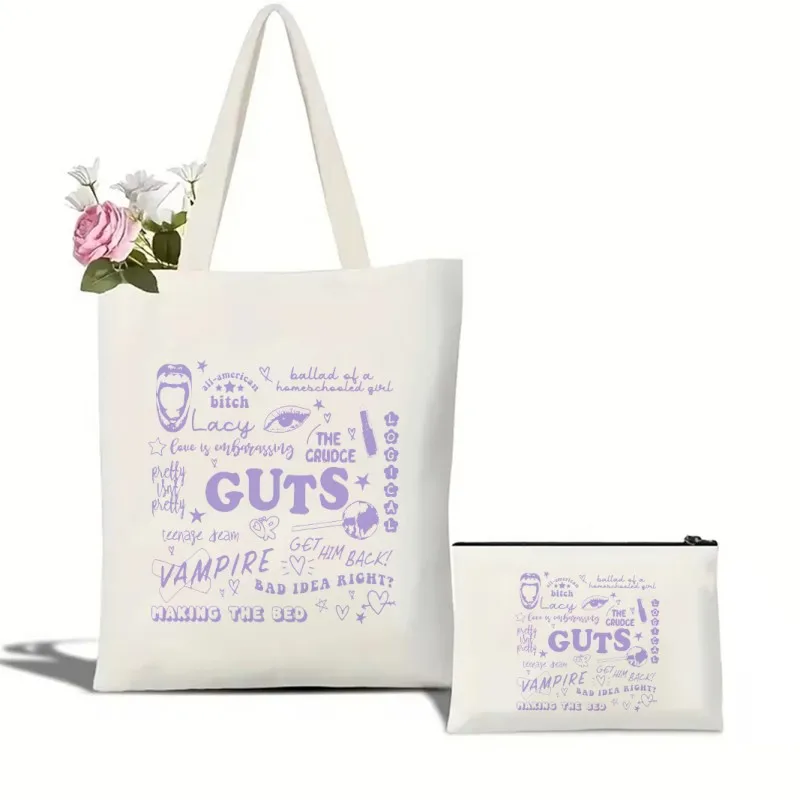 Vintage Olivia Rodrigo Guts Tour Canvas Einkaufstasche Kosmetiktasche Große Kapazität Einkaufstaschen Schulterhandtasche Eco Girl Handtaschen