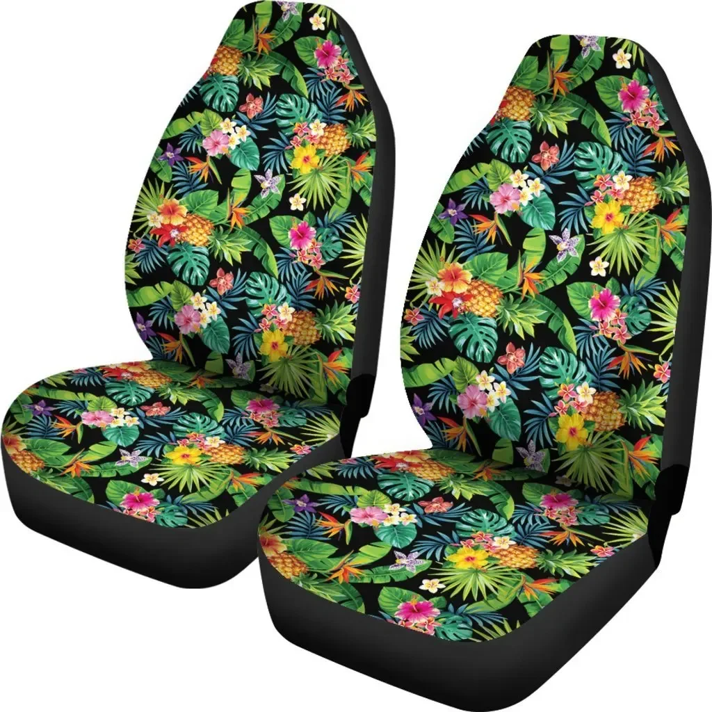 Hawaii Tropical Pattern With Pineapples, Palm Leaves And Flowers. Seat Cover Car Seat Covers Set 2 Pc, Car Accessories Car Mats