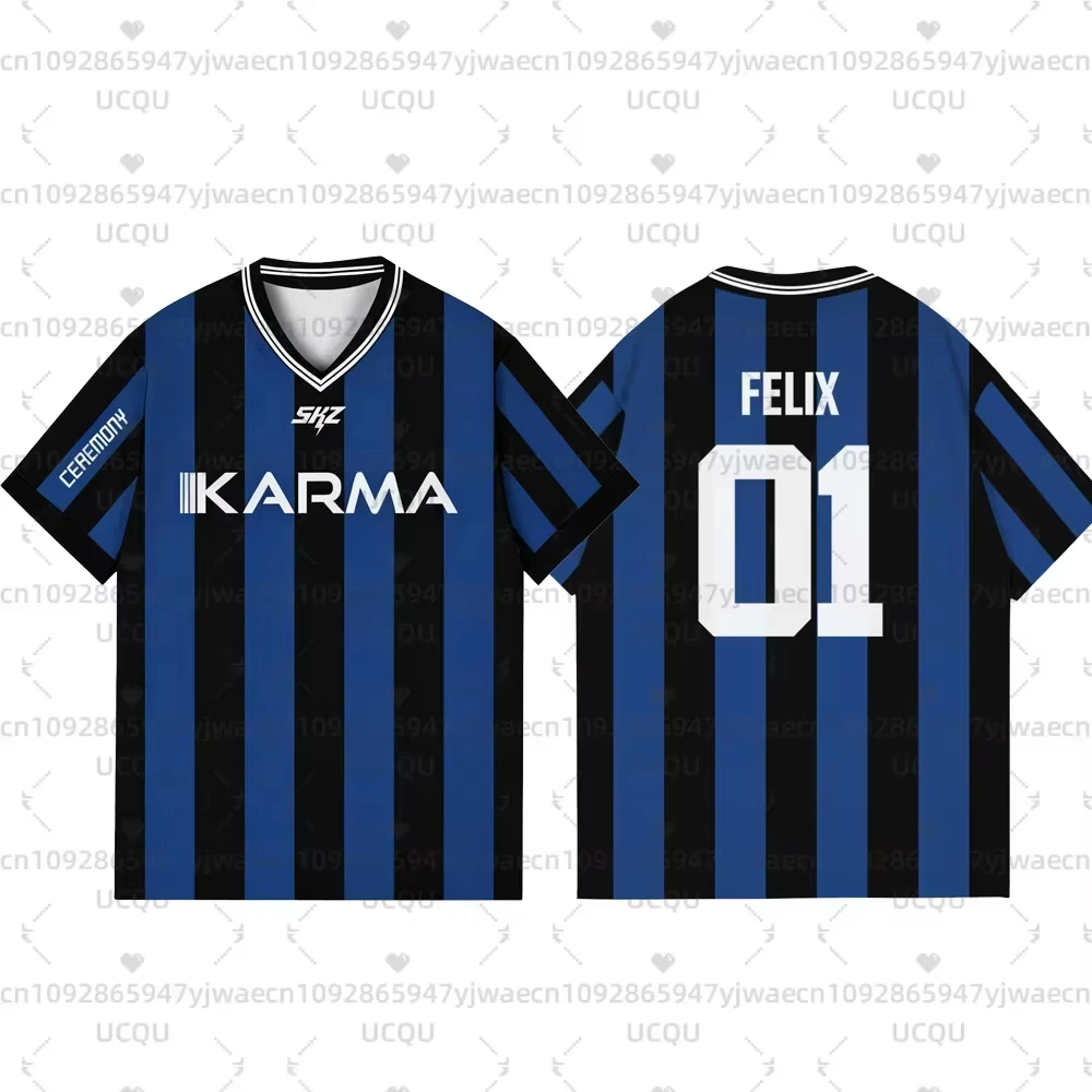 2025 KPOP Stay KARMA ألبوم المشجعين دعم القمصان فيليكس BANGCHAN HYUNJIN الشارع الشهير حجم كبير الملابس قصيرة الأكمام بلايز تي شيرت #1