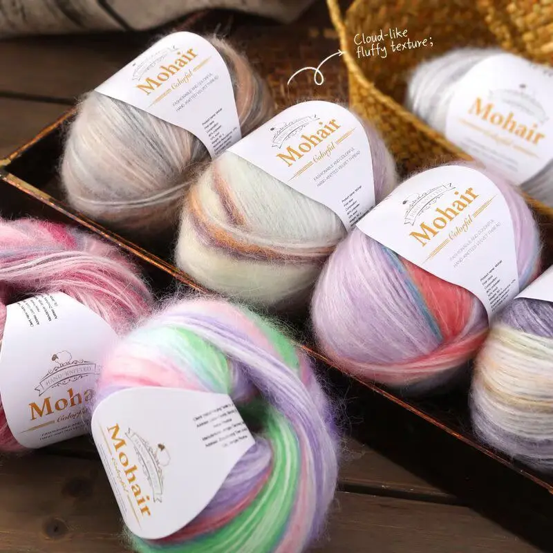 200g/set Rainbow Gradient Mohair Yarn for Hand Knitting Sweaters Shawl Scarf Hats DIY Segment Dyeing Fluffy Soft Thread Colorful