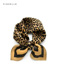 Camel leopard print natural silk scarf women 100% real silk 50cm small square wrap neck scarves ladies spring autumn gifts